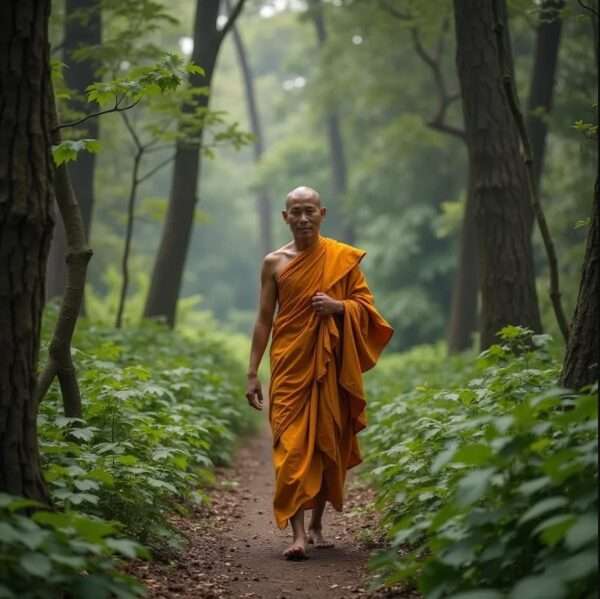 Tudong Monk in the Forest (AI Image from Flux Dev Black Forest Labs)